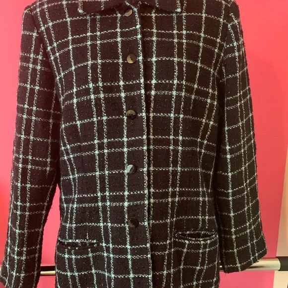 Sag Harbor Size 16 Teal blue & black plaid blazer with sparkle. Gently worn. - Picture 10 of 14